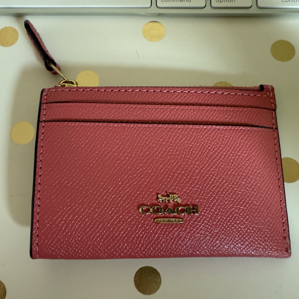 Coach Pink Leather Card Wallet with Gold Logo